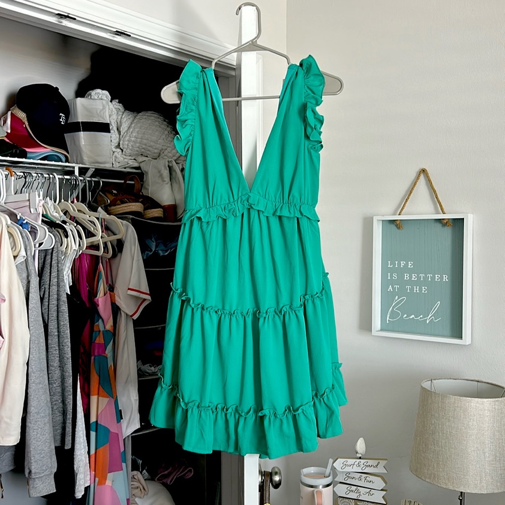 Green short dress from boutique. Great game day dress